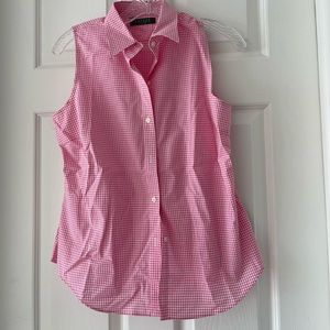 Ralph Lauren pink and white checked sleeveless top.Petite